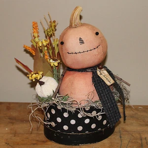 Primitive Fabric Fall Halloween Stacked Pumpkin in Distressed Florals Box OOAK - Picture 1 of 4