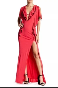 $690 Designer Rare ABS ALLEN SCHWARTZ Women's Matte Jersey Draped Ruffle Gown M - Picture 1 of 9