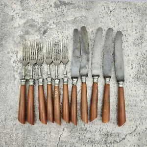 Juego de cubiertos vintage/antiguo L.Jungen Solingen asas de baquelita - Imagen 1 de 14