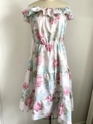 Vintage 80s 90's Women's Dress Floral Cotton Cottage Cottagecore Ruffle - Image 1 of 4