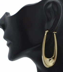 Real 14k Yellow Solid Gold Shiny Candice Oval Hoop Earrings 40.9mm 4.1gr - Picture 1 of 8