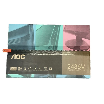 AOC 2436V 24” LCD Black Monitor Full HD 1920x1080 USB 5 ms DVI-D HDCP New Sealed - Image 1 of 4