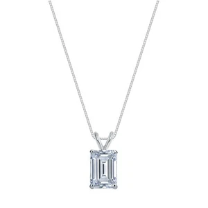 IGI F/VS 3 Ct Emerald Lab Created Grown Diamond Pendant Necklace 14K White Gold - Picture 1 of 2