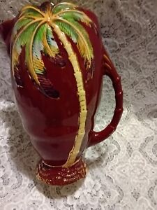 BESWICK PALM TREE LARGE JUG IN BURGUNDY RED GILDED COLOUR 1067