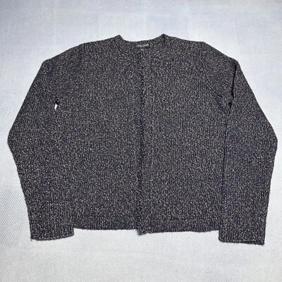 Cárdigan Eileen Fisher marrón azul marino mezcla de lana jaspeada flecos para mujer pequeño pequeño pequeño Foto 1 de 4