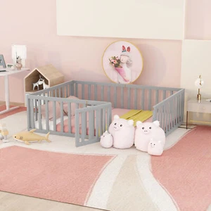 Full Size Wood Daybed Frame with Fence, Gray 02AAE - Picture 1 of 9