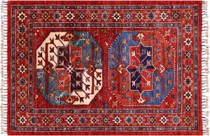 Rot 2 Fuß 10 Zoll x 4 Fuß 1 Zoll Super Turkmen Ersari handgeknüpfter Teppich - Q23244 - Bild 1 von 7