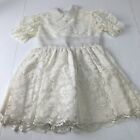 Vintage ILGWU Girl's Size 7 Dress Ivory Lace with Pearl Necklace Union Made USA