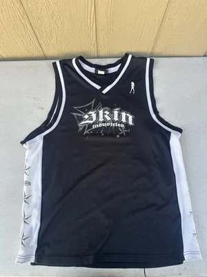 Camiseta deportiva vintage Skin Industries para hombre 2XL blanca y negra mangas de baloncesto Y2K Foto 1 de 4
