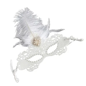 Elegant Feathered Rhinestones Face Cover Ventilated Fabric Night Party Accessory - Picture 1 of 8