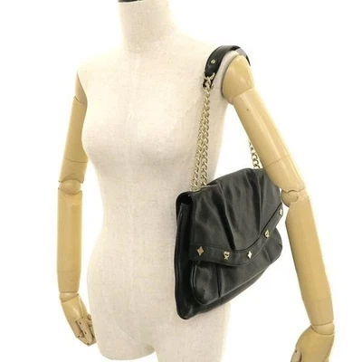 MCM Visetos Auténtico Bolso de Hombro con Cadena Negro Tachuelas Logo Cierre ... - Imagen 1 de 4