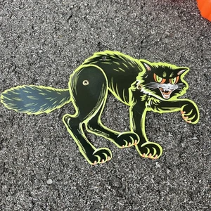 Vintage 1968 Diecut Beistle Jointed Cat Halloween Decor Black Green Orange - Picture 1 of 5