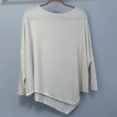 Helmut Lang Women Top Size Small White Dolman Sleeve Asymmetrical Fleeced Inside - Image 1 of 4