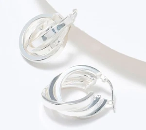 Pendientes de aro triple ultrafinos de plata de ley de 1" - Imagen 1 de 1