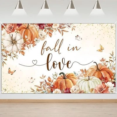 Фон тыквенный Mocsicka Autumn Leaves для свадебного душа вечеринки 6X3,6 фута - Изображение 1 из 4