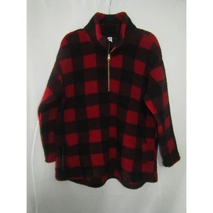 Old Navy Plus 1X Buffalo Plaid Red Black Sherpa Fleece Quarter Zip Pullover - Picture 1 of 8