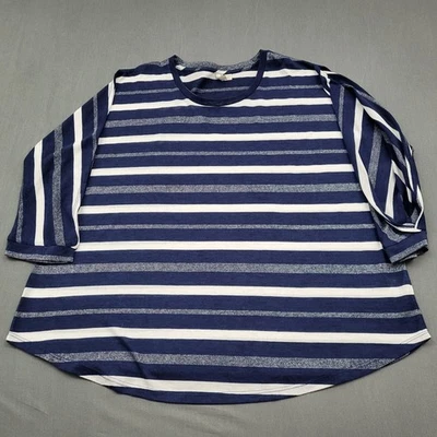 Cato Blouse Womens Plus 18/20W 3/4 Cold Shoulder Sleeve Metallic Striped Blue - Image 1 of 4