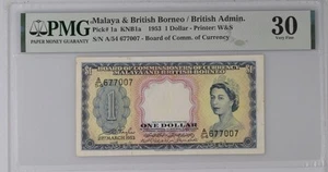 One Dollar 1953 Malaya and British Borneo P 1a Pick 1a PMG 30 VF - Picture 1 of 3