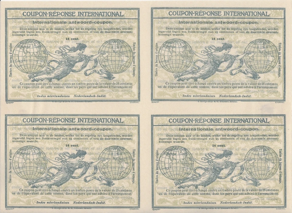 INDES NEERLANDAISES - Coupon-réponse - Modèle Rome- Bloc de 4 -voir détails - Photo 1/1
