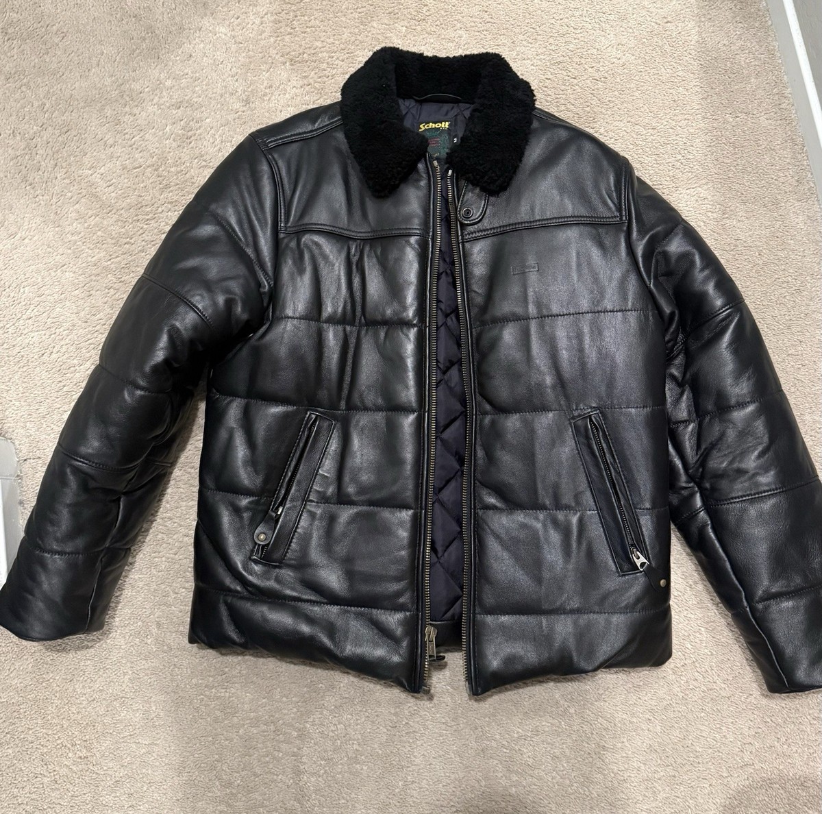 supreme leather collar puffy jacket M Supreme Leather Outer Shell