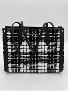 NWT Kate Spade Posh Market Jacquard Medium Shoulder Tote Plaid Black White - Picture 1 of 6