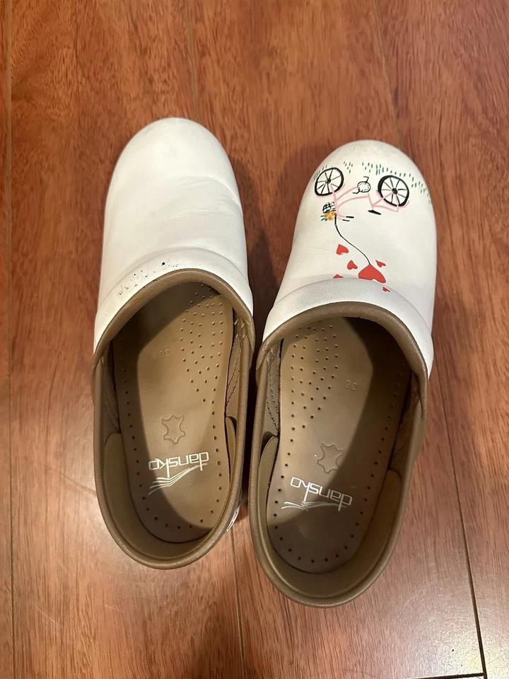 Dansko白色皮革专业舒适护理木底鞋女式38,7.5-8  — 第 1/4 张图片