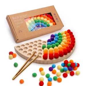 Wooden Peg Board Rainbow Clip Bead Puzzle Montessori Sorting Toys Counting Ma... - Picture 1 of 8