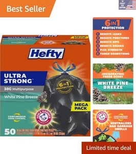 Ultra Strong 30 Gallon Trash Bags - 50 Pack: Odor Control with White Pine Breeze - Picture 1 of 11