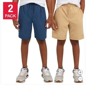 Champion Girls Boys Shorts Blue Tan 2-Pack Active Elastic Waist Lightweight - Picture 1 of 8