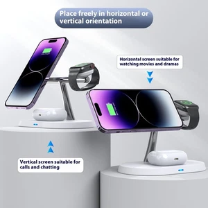 Three-in-One Magnetic Wireless Charger Stand with Fast Charging 15W - Photo 1 sur 17