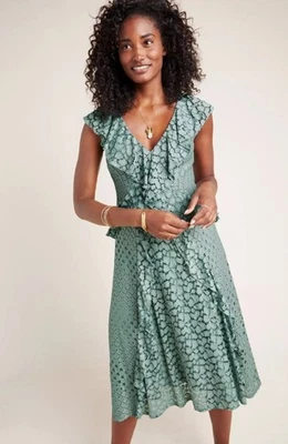 NWT Antoinette Ruffled Lace Midi Dress Size 0 Petite Mint Green Anthropologie - Image 1 of 4
