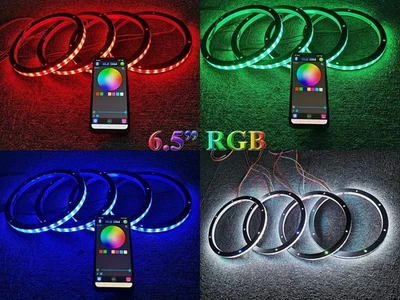 SDO 4PCS 6.5in RGB w/ White LED Speaker Rings Universal for Car Truck Boat LED Audio