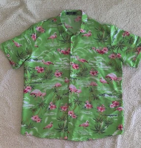 SSLR Men’s Flamingo Hawaiian Print Button Up Green Short Sleeve Shirt Size 2XL - Bild 1 von 8