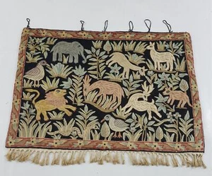 Arazzo/Appendiabiti da parete vintage Kashmir fatto a mano scena di caccia scena lana 85x60 cm - Foto 1 di 11