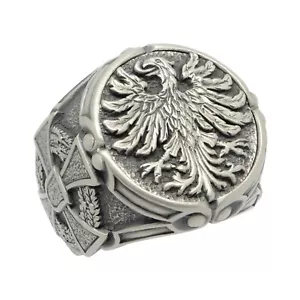 Deutscher Adler Sterlingsilber 925 Bikerkreuz Herrenring US-Größen - Bild 1 von 12