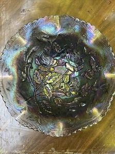 Black Amethyst Lavender Old Imperial Glass Carnival Glass Open Rose Pattern Bowl - Picture 1 of 16