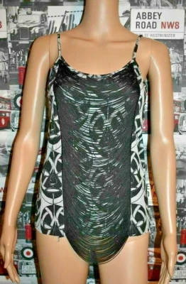 NUEVO CHALECO CAMISOLA MÁSCARA TRIBAL NEGRO/GRIS RELIGIÓN TOP - TALLA M/12 Foto 1 de 3