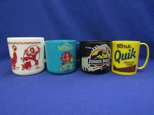 Lot Of 4 Vintage Childs Mugs Cups Little Mermaid Jurassic Park Nestles Clown - Picture 1 of 12