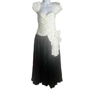 Roberta California Vintage Gown 7/8 Taffeta Tulle Ruching Bow Black Ivory USA - Picture 1 of 16