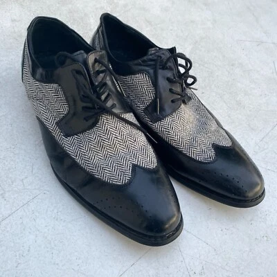 Giovanni 6484 Leather Wingtip Oxford Dress Shoes Black Tweed Men's Size 9.5 - Image 1 of 4