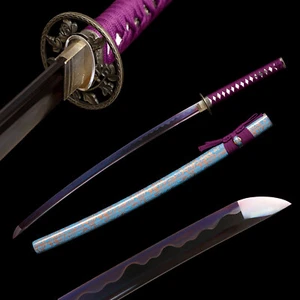 Katana 1095 Carbon Steel Purple Blade Japanese Samurai Sword Razor Sharp - Picture 1 of 12