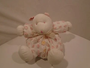 Vintage Stephan 100% Cotton Plush  Bear White w/ Pink Polka Dots 9" Tall 12"wide - Picture 1 of 6