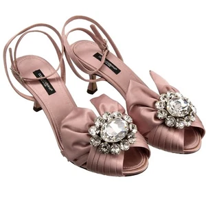 DOLCE & GABBANA Crystal Ribbon Brooch Sandals Heels Pumps KEIRA Pink 13394 - Picture 1 of 7