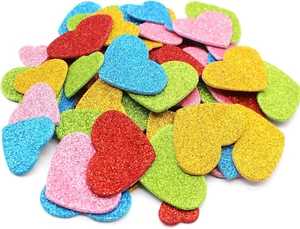 200Pcs Colorful Glitter Heart Stickers, Self Adhesive Foam Hearts in 5 Colors an - Picture 1 of 5