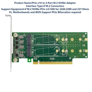 Linkreal PCIe x16 na 4-portowy adapter SSD M.2 NVMe - niskoprofilowy-LRNV95NF-L - Zdjęcie 1 z 5