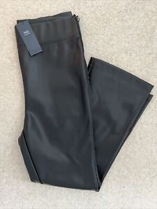 MARKS & SPENCER WOMENS BLACK FAUX LEATHER CROPPED FLARE TROUSERS Size 12 Bnwt