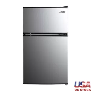 3.2 Cu Ft Two Door Mini Fridge W/Freezer Child Lock Stainless Steel Space-saving - Picture 1 of 21