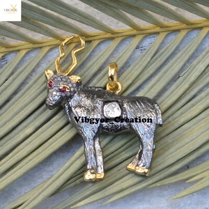 Colgante Pavé Natural Diamante Ciervo Dije Plata 925 Oxidada Polki Animal Joyería - Imagen 1 de 4