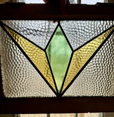 English Leaded Stained Glass Window 21 X 15.5” Antique Victorian Wood Frame Read - Image 1 of 4