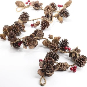 Natural Pinecone and Vibrant Red Berry 6 Foot Long Garland - Picture 1 of 4